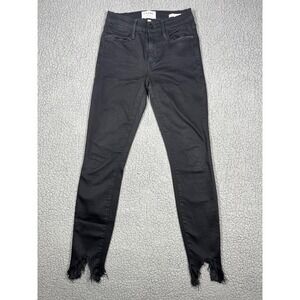 FRAME Le High Skinny Jeans Womens 25 Black High Rise Raw Hem‎ Stretch Denim USA